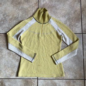 PrAna Womens 1/4 Zip Up Breathe Mock Neck Jacket Small Yellow Wool Blend